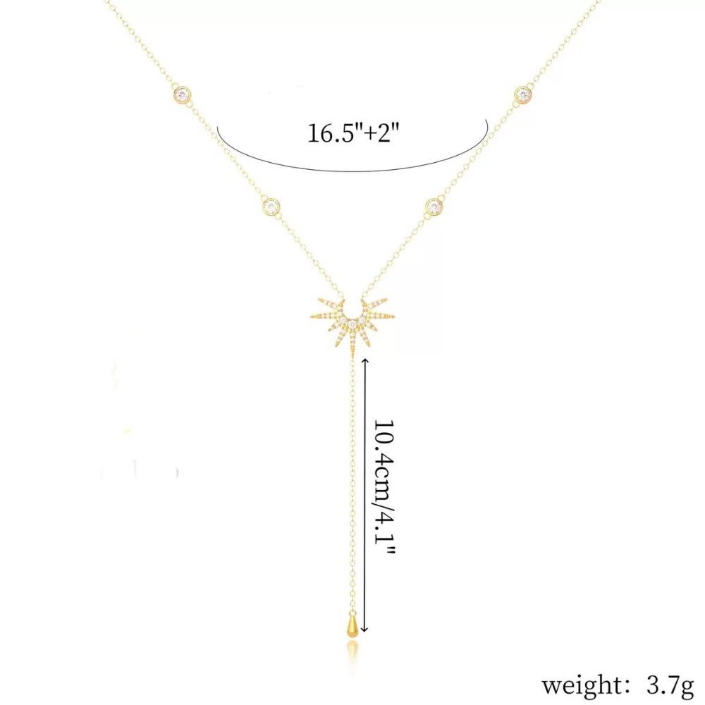 Gold Silver Color Necklace Shiny Delicate Sun Flame Long Tassel Pendant Clavicle Chain Birthday Party Gift Women Fashion Jewelry