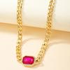 Obega Fashion Collana a Catena Cubana Scintillante Pietra di Cristallo Verde Colore Fucsia Brillante Strass Quadrati Sexy Choker