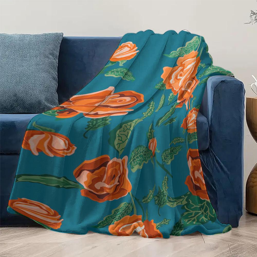 Plush Velvet Floral Blanket with Large Red Roses for Sofa Bed Living Room Bedroom Decoration Gift