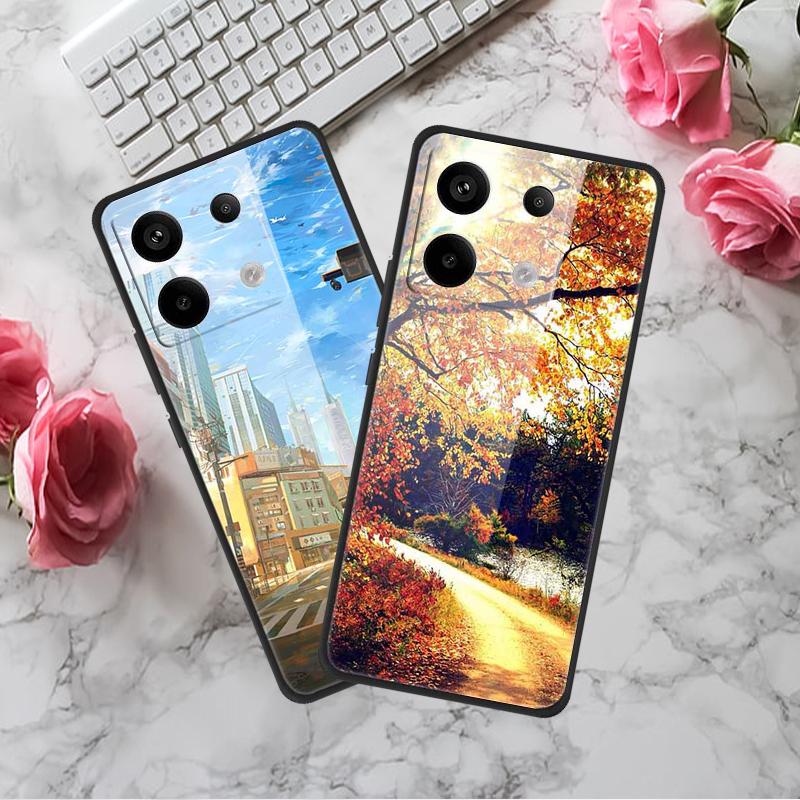 For Xiaomi Redmi Note 13 Pro 5G/Poco X6 5G Pattern Printing Case PC+Tempered Glass+TPU Phone Cover