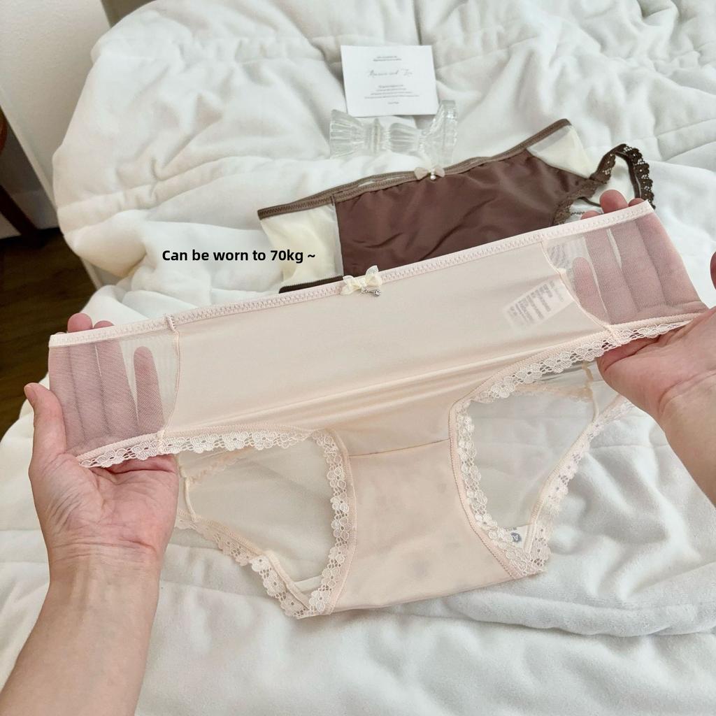 Women's Spring and Summer Mesh Ice Silk Cross Hollow Butt Extended Antibacterial Crotch Waist Triangle Underwear
