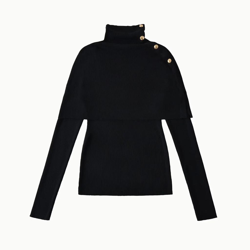European Style Spicy Girl Two-Piece Set: High Neck Metal Buckle Knit Top - Elegant, Casual, Slimming.