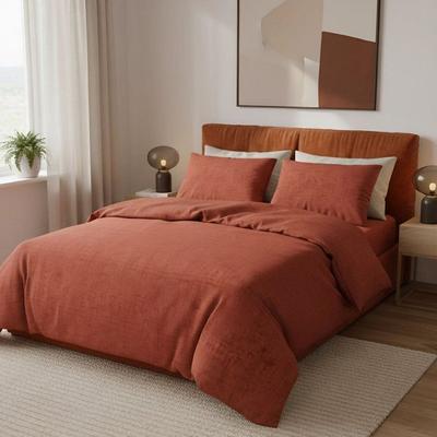 King Size Bedding Set - 1 Duvet Cover 240 X 220 Cm + 2 Pillowcases 60 X 60 Cm - 100% Reinforced Cotton - Brick Red