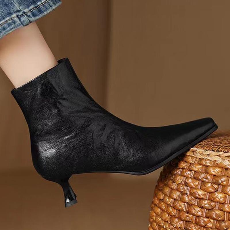 

Остроносые женские ботильоны из кожи, элегантные дизайнерские туфли на среднем каблуке, новые брендовые трендовые зимние классические туфли-лодочки Botas De Mujer 40