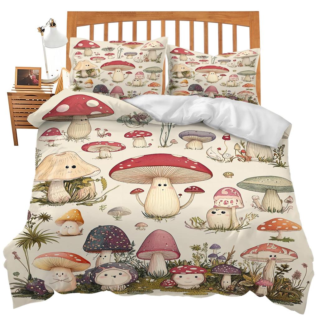 Cartoon Mushrooms Duvet Cover Sets Girls Boys Women Room Decor Kawaii Bedding Cover Set Queen King Single Twin Size No Comforter