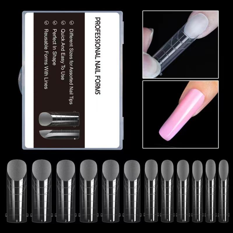 Klare Doppelformen für Acrylnagelsystem UV-Gel-Nagelform Vollabdeckung Falsche Nagelspitzen mit Skala 12 Größen Maniküre Pediküre Werkzeug