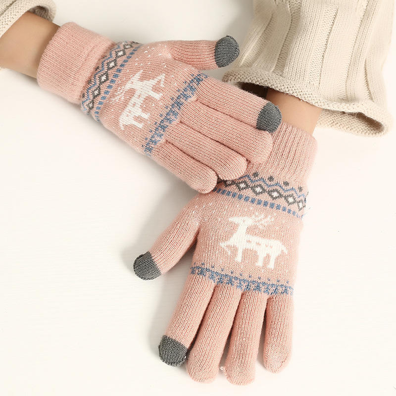 Winter fleece thickened student warm wool gloves women's winter cute fashion deer gloves
