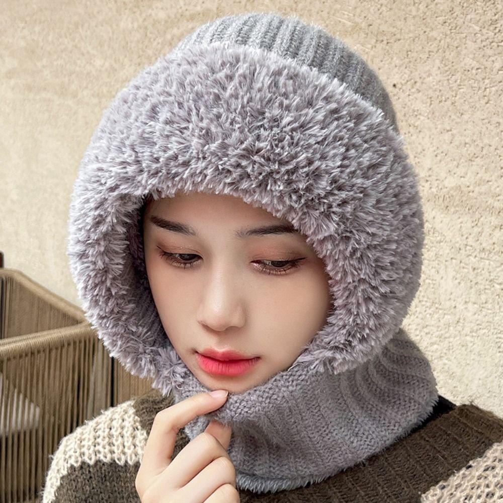 Winter Warm Fleece Lined Knit Hat Thermal Cashmere Integrated Pullover Hat Casual Fur Beanies Cap