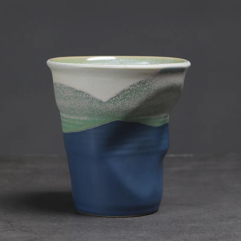 Creative Coarse Ceramic Coffee Cups Retro Irregular Folded Ceramic Mug