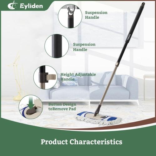 Eyliden Dust Mop with Two Reusable Washable Pads - One-Touch Replacement, Adjustable Height Handle, Wet & Dry Mop for Floor Cleaning, Hardwood, Lamina