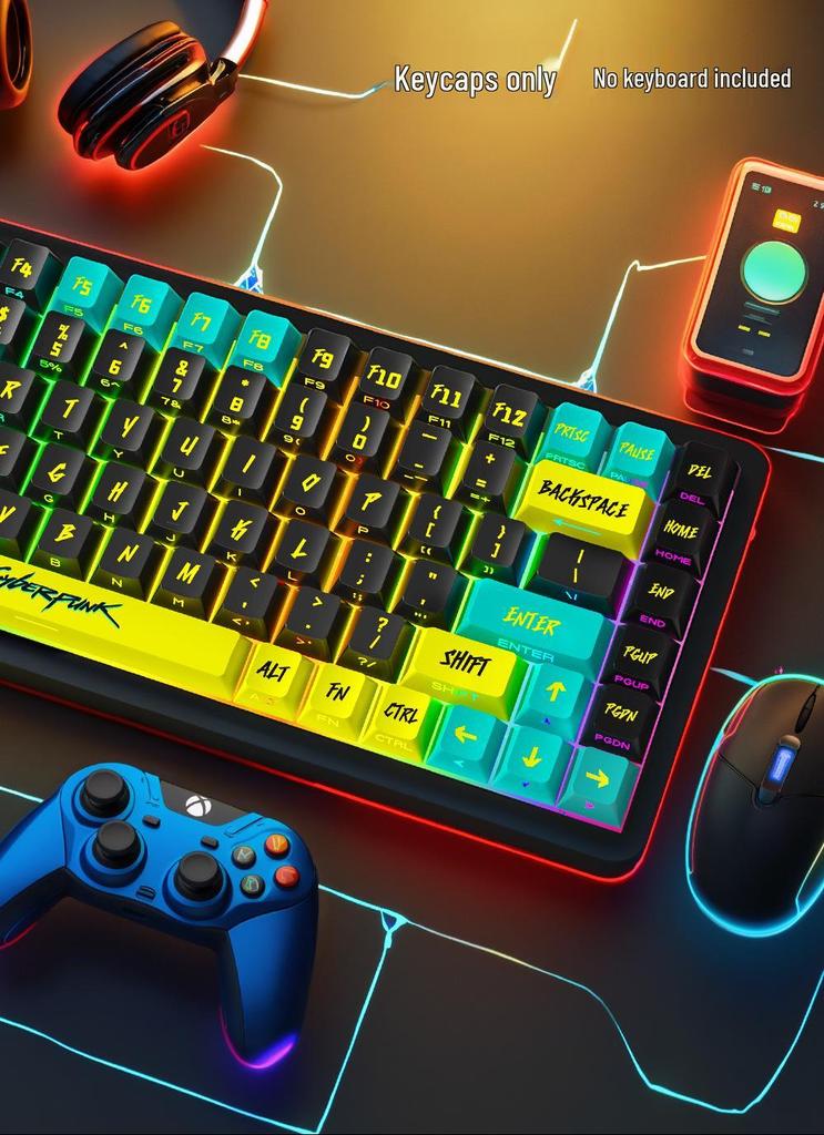 Cyberpunk Transparente PBT Fünfseitige Thermosublimation Mechanische Tastatur Russische Tastenkappen