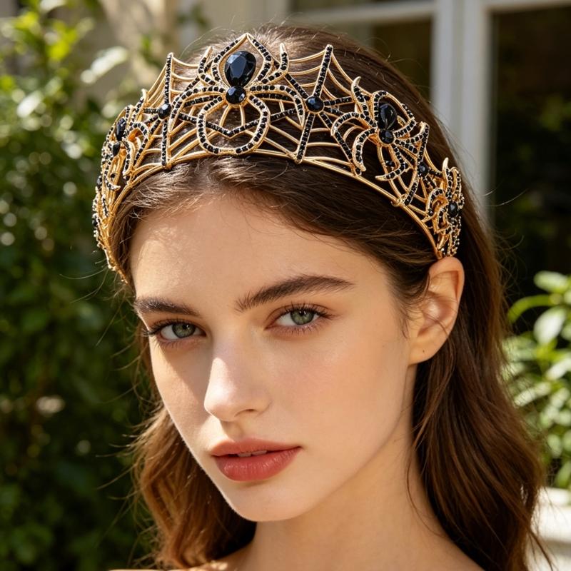 Gotisches Netz-Haarschmuck für Halloween-Kostüme, Funkelndes Strass-Haarreif für Partys, Cosplay, Feiertagskleidung und Fotos