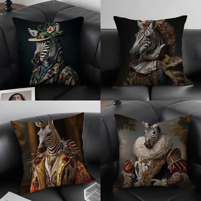 Federa Cuscino Ritratto Zebra Vestita Morbido Tessuto Peluche Stampa Double Face Decorativa Casa Soggiorno Regalo Federa