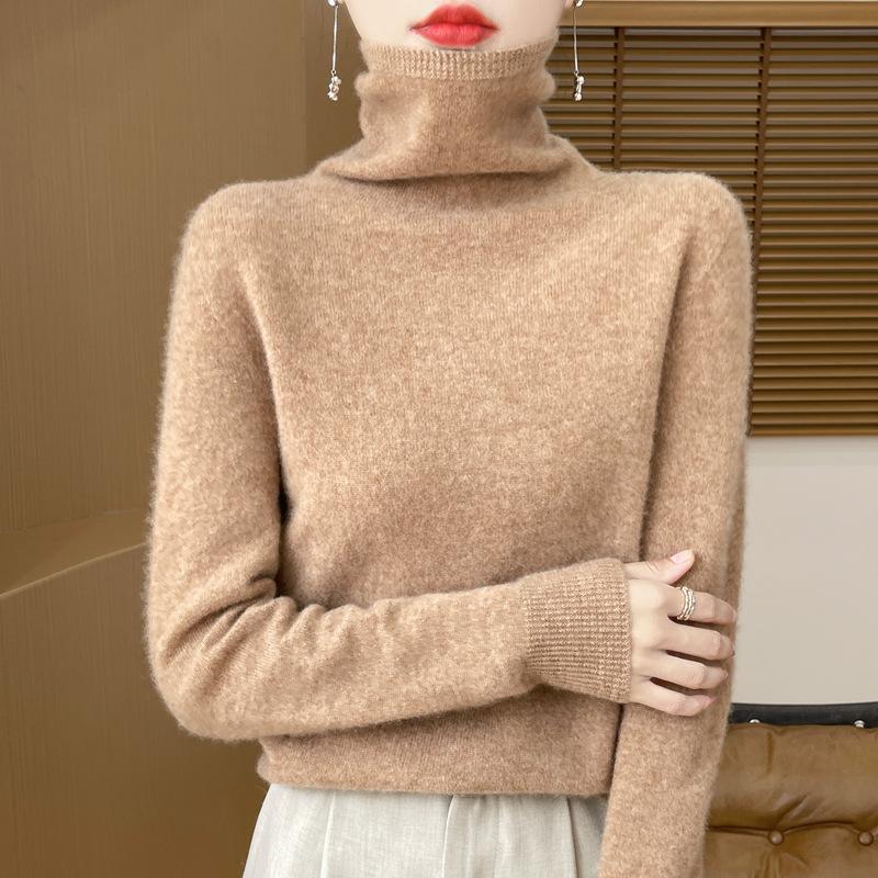 Suéter de Cachemira de Visón de Cuello Alto para Mujer Jersey para Mujer Otoño e Invierno Suéter de Punto Suelto Bajo Moda Top Básico