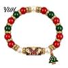 Alloy Beaded Jewelry for Christmas Bracelet, Elastic Stretch Bracelet with Xmas Holiday Collection Tree Charm, Gifts Women Men Festive Santa
