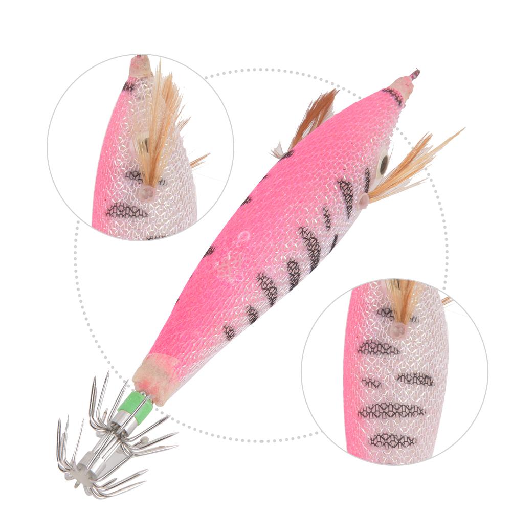 4Pcs Artificial Simulation Fish Lure Bait Fishing Tackle Dual Squid Hook with Luminous Stick Slotpink