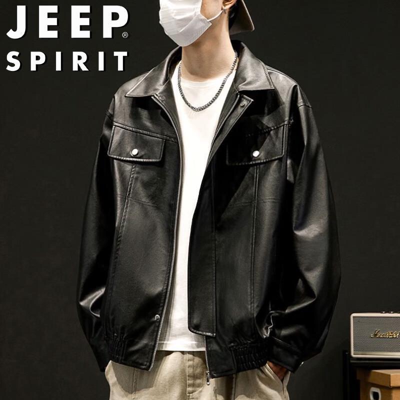 JEEP SPIRIT Men's Casual Faux Leather Lapel Jacket