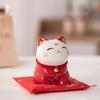 2 pcs 4 inch Ceramic Fortune Cat Red Maneki-Neko Statue Porcelain Lucky Cats Coin Bank Feng Shui Ornament Home Office Decoration