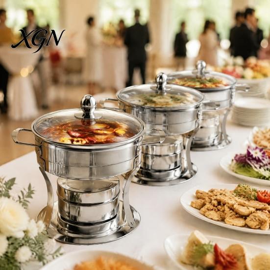Small Buffet Warmer Chafers And Warmers Set with Glass Lid, Round Stainless Steel Compact Vacuum Insulated Meal Box Thermal Serving Bowl, Catering