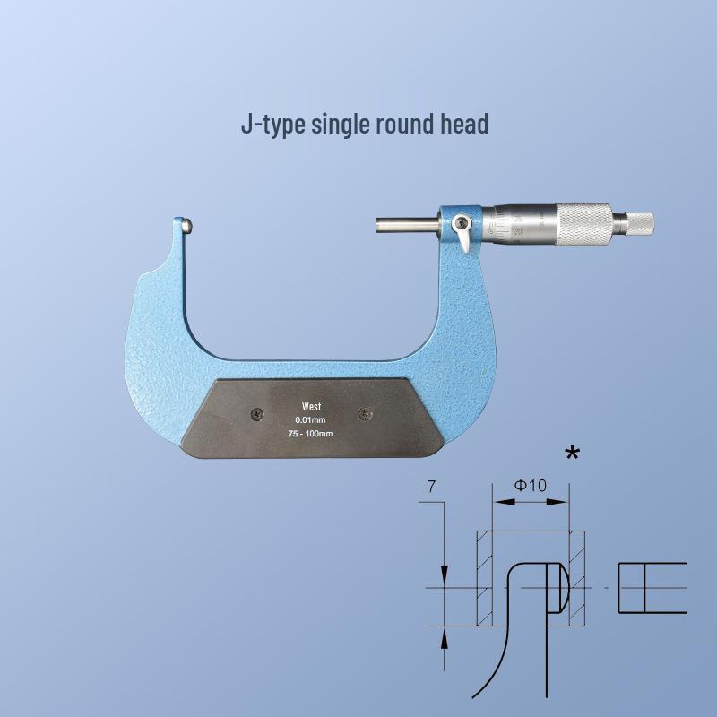 Blue Precision Carbide Alloy Spiral Micrometer Caliper 0-25mm, 0.01mm Resolution, Industrial-Grade Wall Thickness Measurement