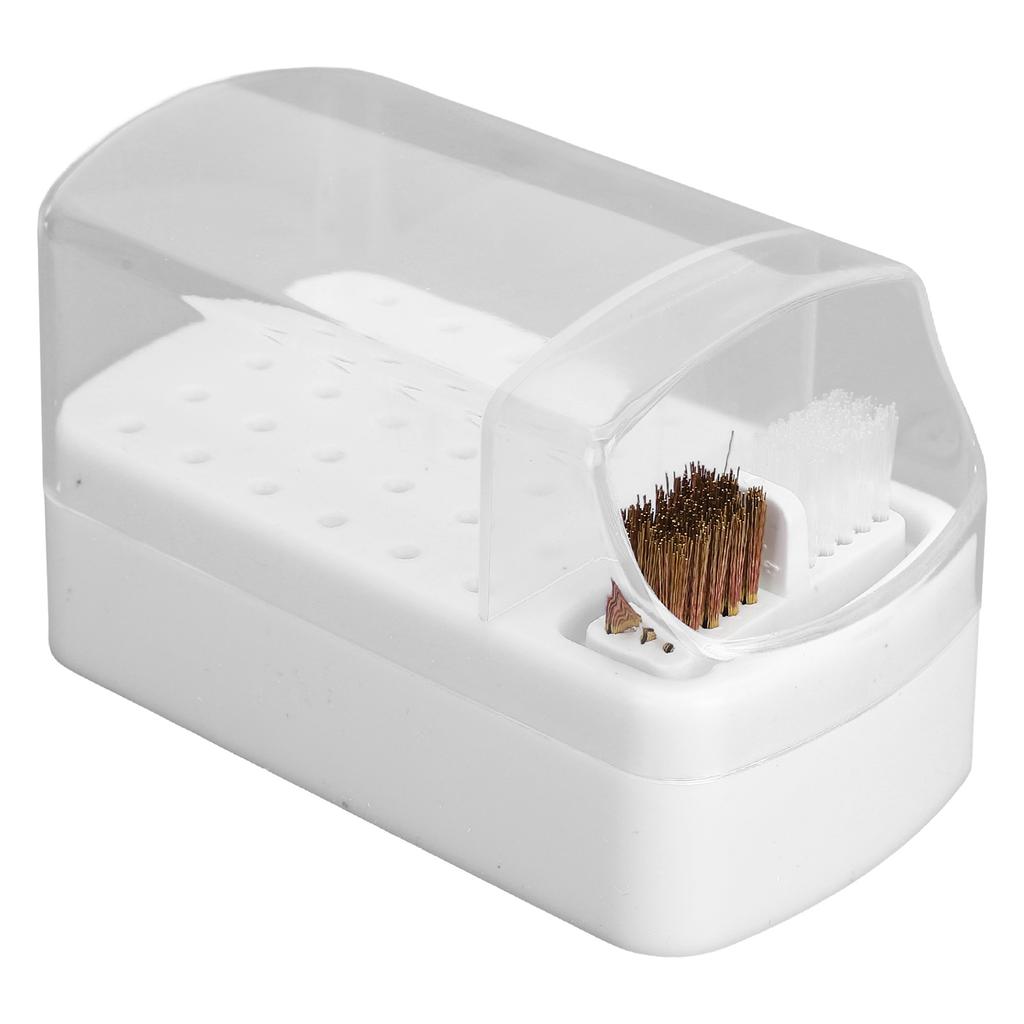 30 Holes Nail Drill Bit Holder Stand with Cleaning Brush Dust Proof Storage Container Box Case for Home Salon