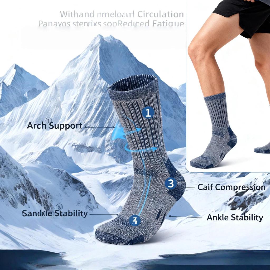 Merino Wool Socks Thick Warm Mid-Calf Socks Non-Slip Anti-Odor Terry Socks for Outdoor Hiking Skiing
