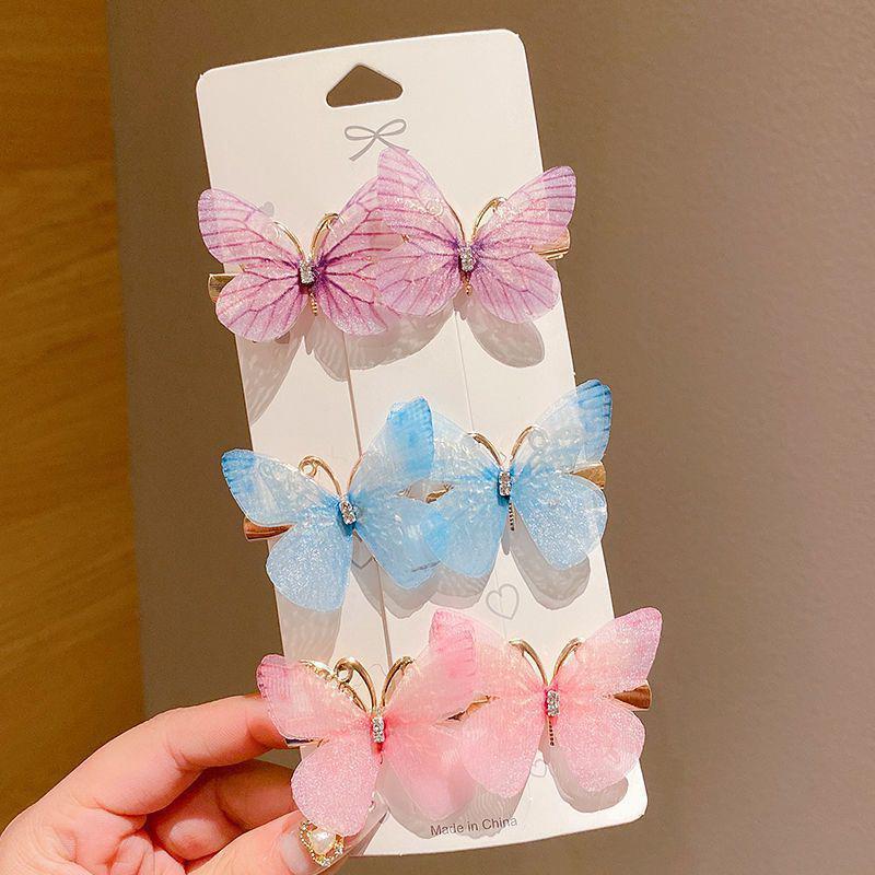 6Pcs/Set Mini Simulation Butterfly Barrettes Hairpin Non-Slip Colorful Gradient Side Bangs Duckbill Clips For Baby Teen Girls