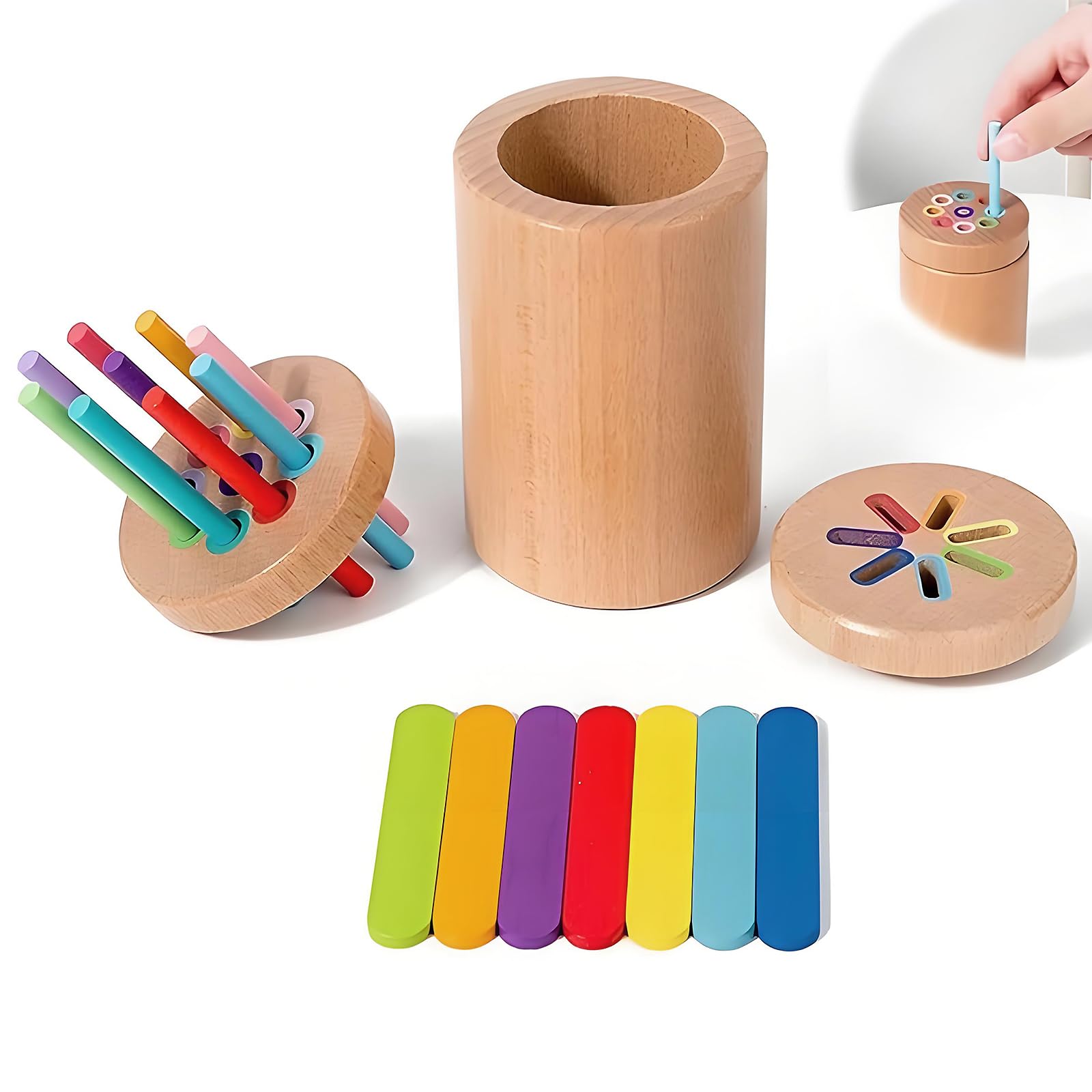 

YUN YUE Montessori Educational Toy for Babies and Toddlers Ages 1-4, Color and Shape Sorting, Wooden Toy with Double Lid, Promotes Cognitive