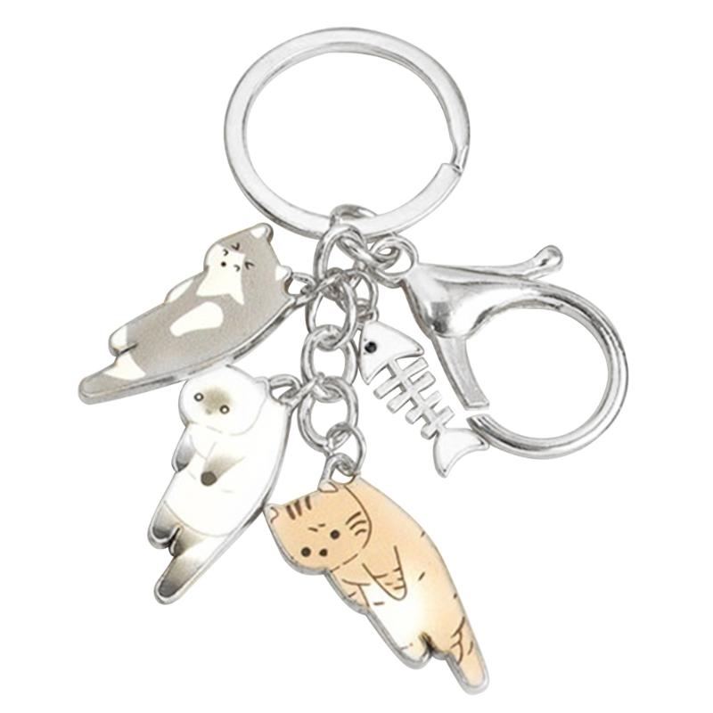 

Cute Cat Fish Bone Keychain Pendant Unique Keychain Cute Keyring Handbag Accessories Alloy Material Bag Jewelry for Teen срібний