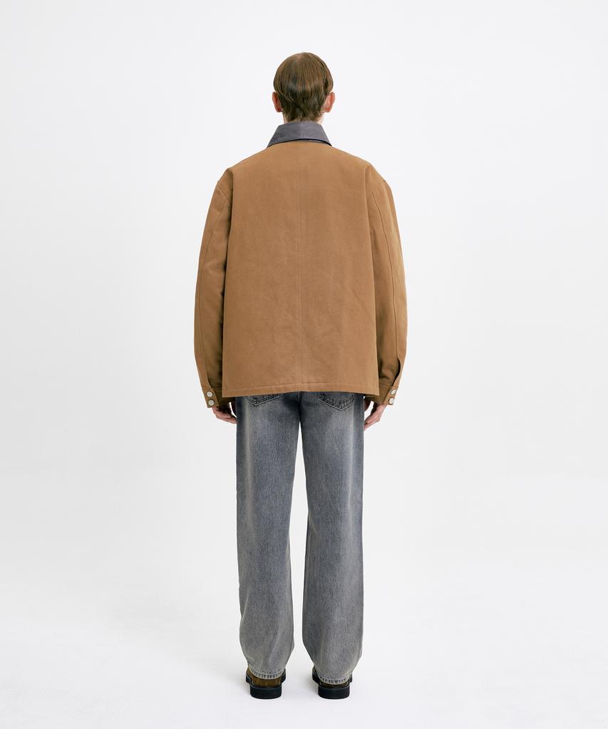 WUNDER GEIST Oversized Faux Leather Collar Contrast Work Jacket