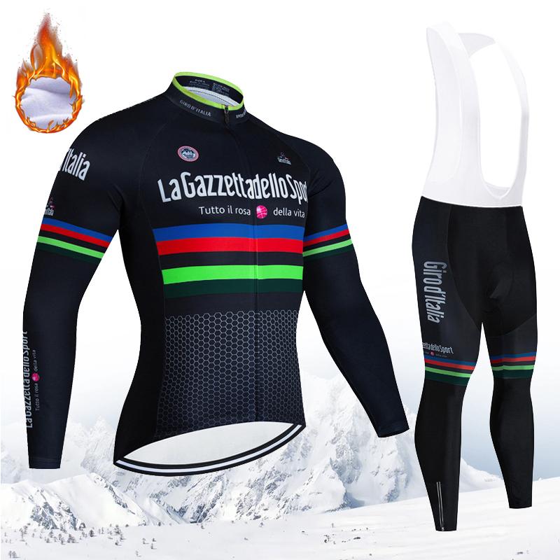 2026 Pro Team Men's Winter Thermal Fleece Set Cycling Clothes Jersey Suit Warm Sport Riding Bike MTB Clothing Bib Pants Set 2026