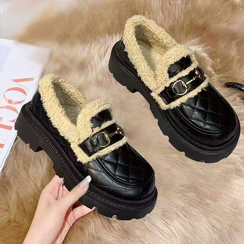 31-46 Grande taille automne et hiver Mary Jane chaussures plates à semelle plate pour femmes 2025 extérieur antidérapant 43 velours chaud chaussures en coton 44