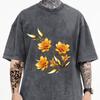 Golden Floral Print Mens Cotton Graphic Tee Casual Short Sleeve TShirt Breathable Summer Fashion