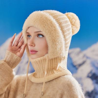Gebreide Muts Dames Winddicht Geïsoleerd Ontwerp Zachte Fleece Voering 3-in-1 Winter Warme Muts Buitenavonturen Skiën Wandelen Hoofddeksel