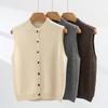 Damen Wollweste Rundhals Ärmellos Strickjacke Weicher Schlichter Stil Kaschmirpullover 100% Merinowolle Strickware Weste Oberteile