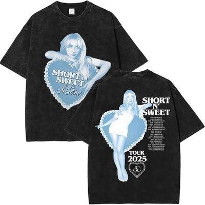 2026 Vintage Washed Sabrina Carpenter Short N Sweet Album TShirt Men Women Summer Casual Oversized T-shirt Y2k Harajuku Clothing Tees