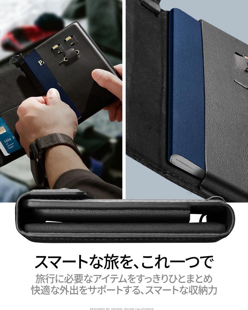 Spigen Passport Case for Airtag with and SIM PU AFA08852 (2026/2021) RFID, Anti-Skimming, Pin, Leather, Black,