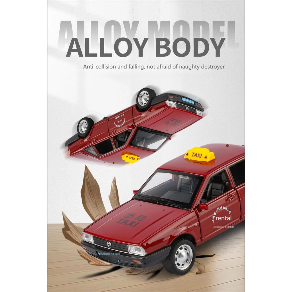 1/32 Volkswagen Santana Taxi Alloy Diecast Model Car Home Decoration Collectibles Miniature High Simulation Vehicle Holiday Gift