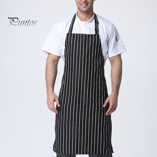 Oil-proof Chef Apron Waterproof Cleaning Bib Stripe Design Adjustable Polyester Cotten with Tool Pockets Wear-resistant for Men Women Oil Stain