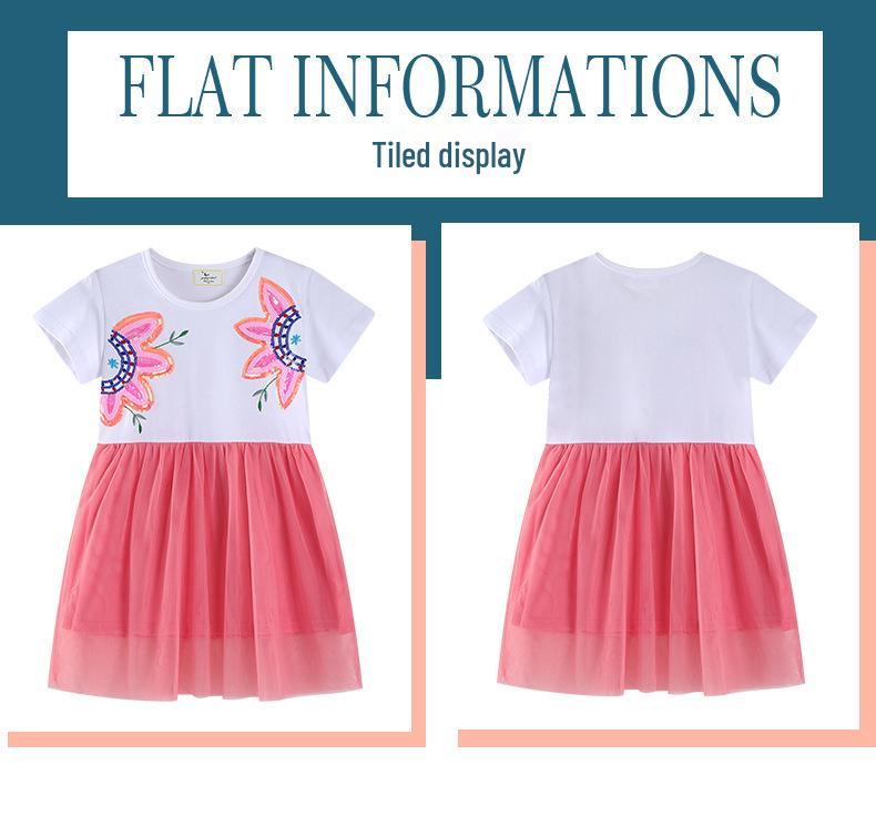 Dziewczęce letnie sukienki w stylu europejskim z cekinowym haftem - Siatkowe patchworkowe sukienki księżniczki z krótkim rękawem