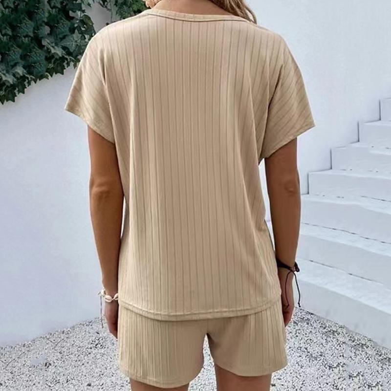 Frauen Sommer Casual Einfarbig V-ausschnitt Hause Tragen Pyjama Hosen Anzug