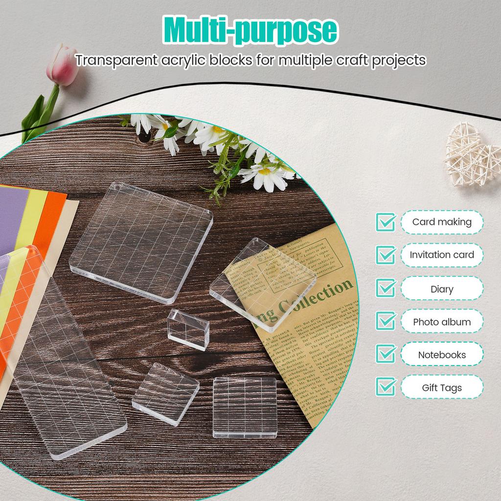 6Pcs Acrylic Stamp Blocks Kit Transparent Grid Lines Stamping Tools DIY Decorative Scrapbooking Card Crafts Making Assorted Size