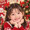2pcs/set Pom-pom Reindeer Antler Hair Clips with Bow Plush Hair Clips  for Kids