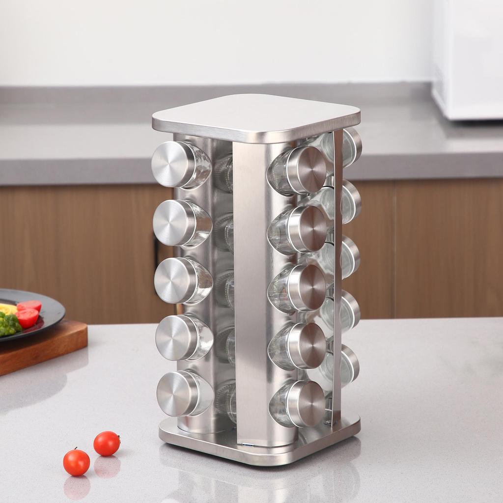 Rotatable Stainless Steel Kitchen Spice Rack - Multi-functional, Portable Seasoning Organizer