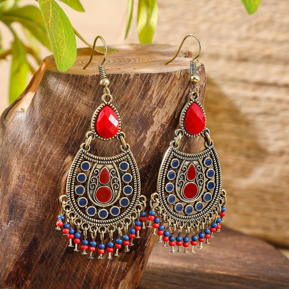 Classic Vintage Bohemian Colorful Drop Earrings for Women Unique Rice Bead Tassel Hollow Dangle Earring Vacation Jewelry Gift