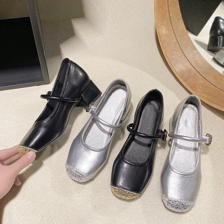 Invisible Inner Height 8CM Shallow Mouth Thick Heeled Single Shoes Female Summer Square Head Mary Jane Women's Shoes