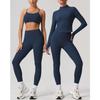 Damen Rundhals Langarm Figurbetont Unifarben Yoga Set Sport-BH Knöchellange Hosen