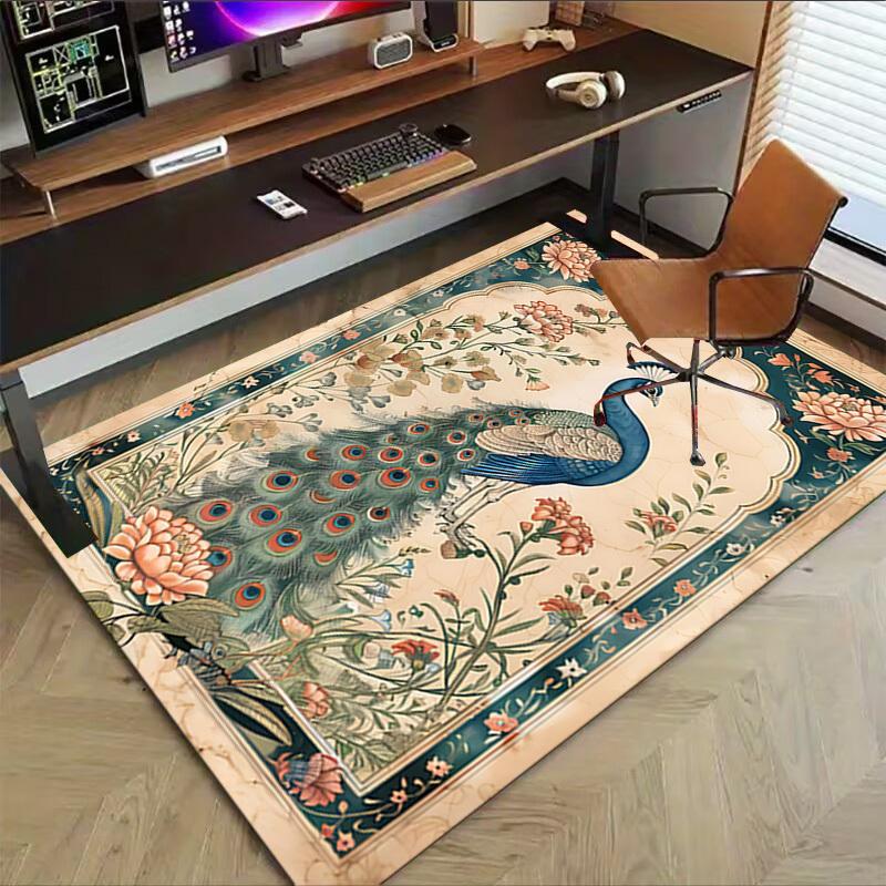 1PC Peacock Painting Flannel Blanket Carpet Ultra Soft, Thick & Absorbent, Non Slip Machine Washable Mat for Entryway