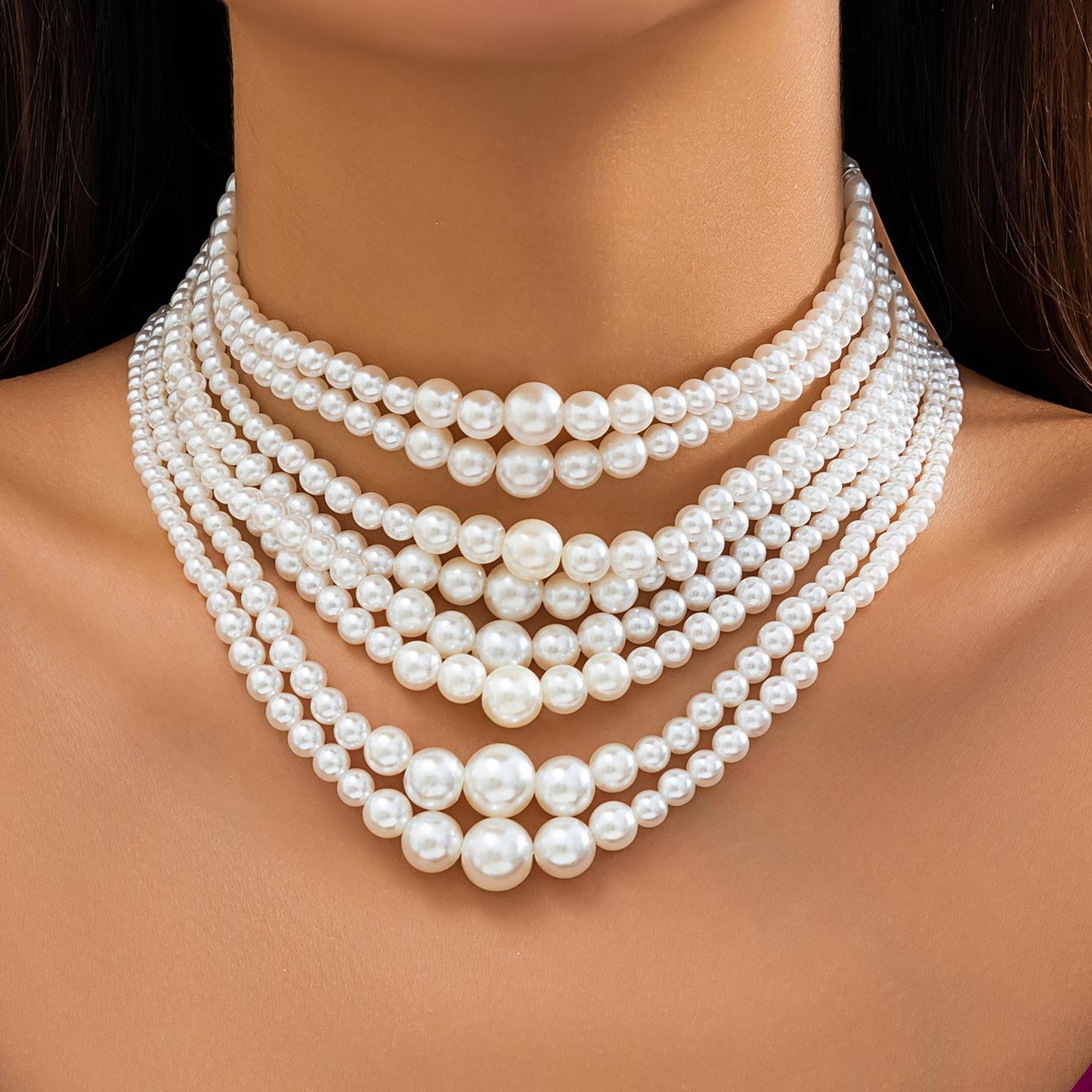 

Creative Elegant Imitation Pearl Beads Chain Necklace for Women Collares Goth Round Circle Choker Y2K Jewelry Party Accessories