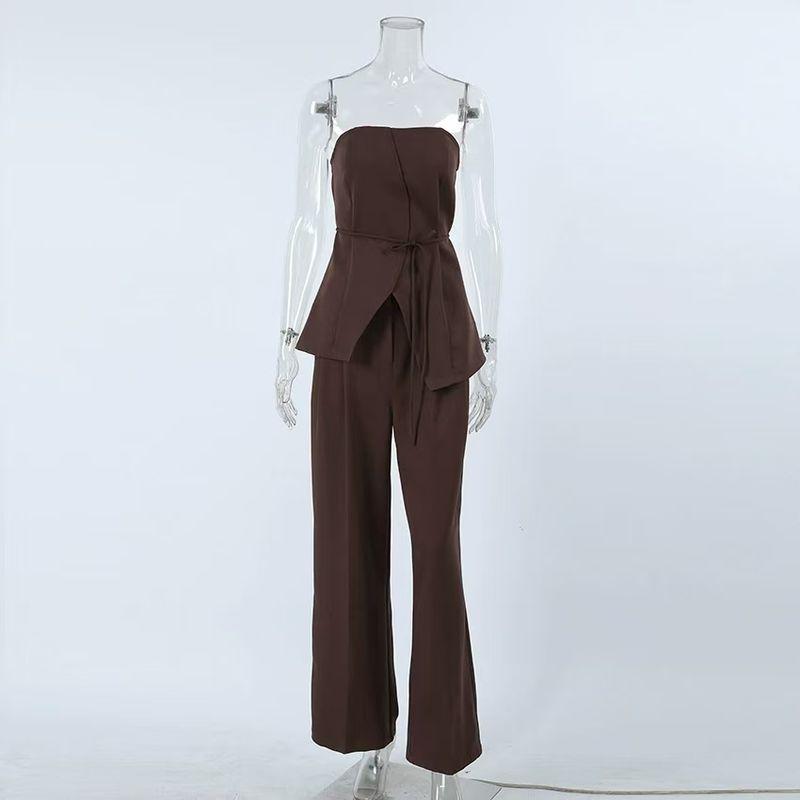 

Western Style New Sexy Tube Top Top Pants Two-Piece Set Strapless Top and Pants Set Dark brown M